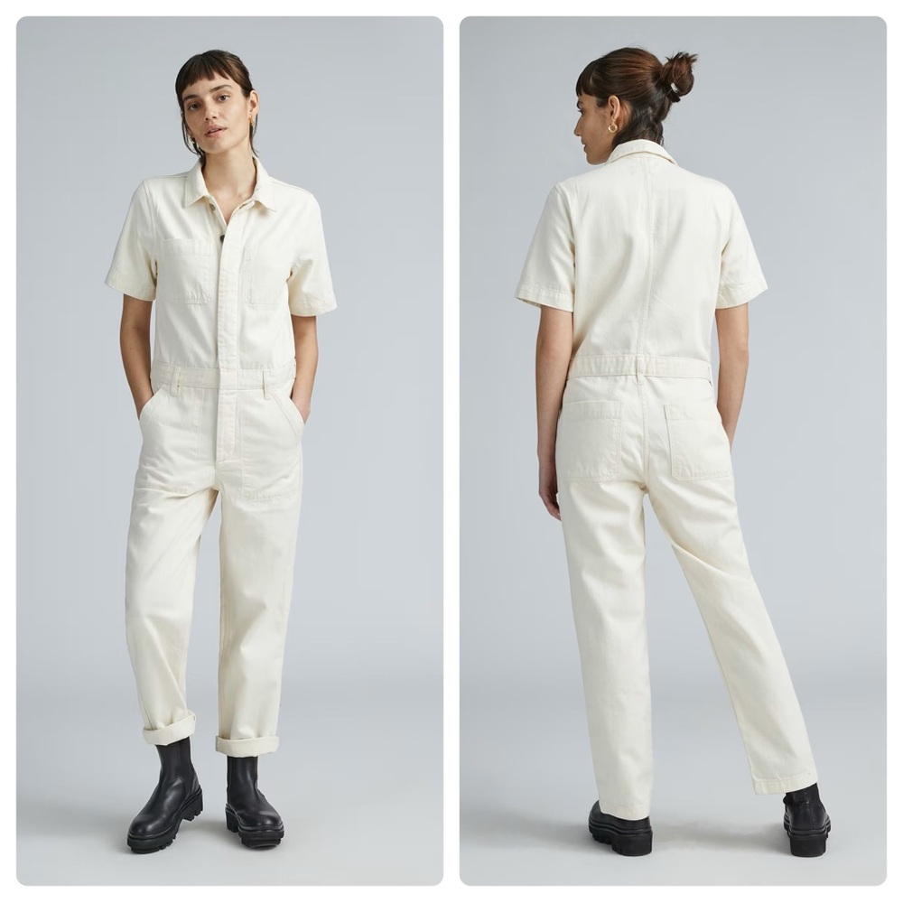 Everlane The Short Sleeve Denim Coverall Ecru Cream Size 0